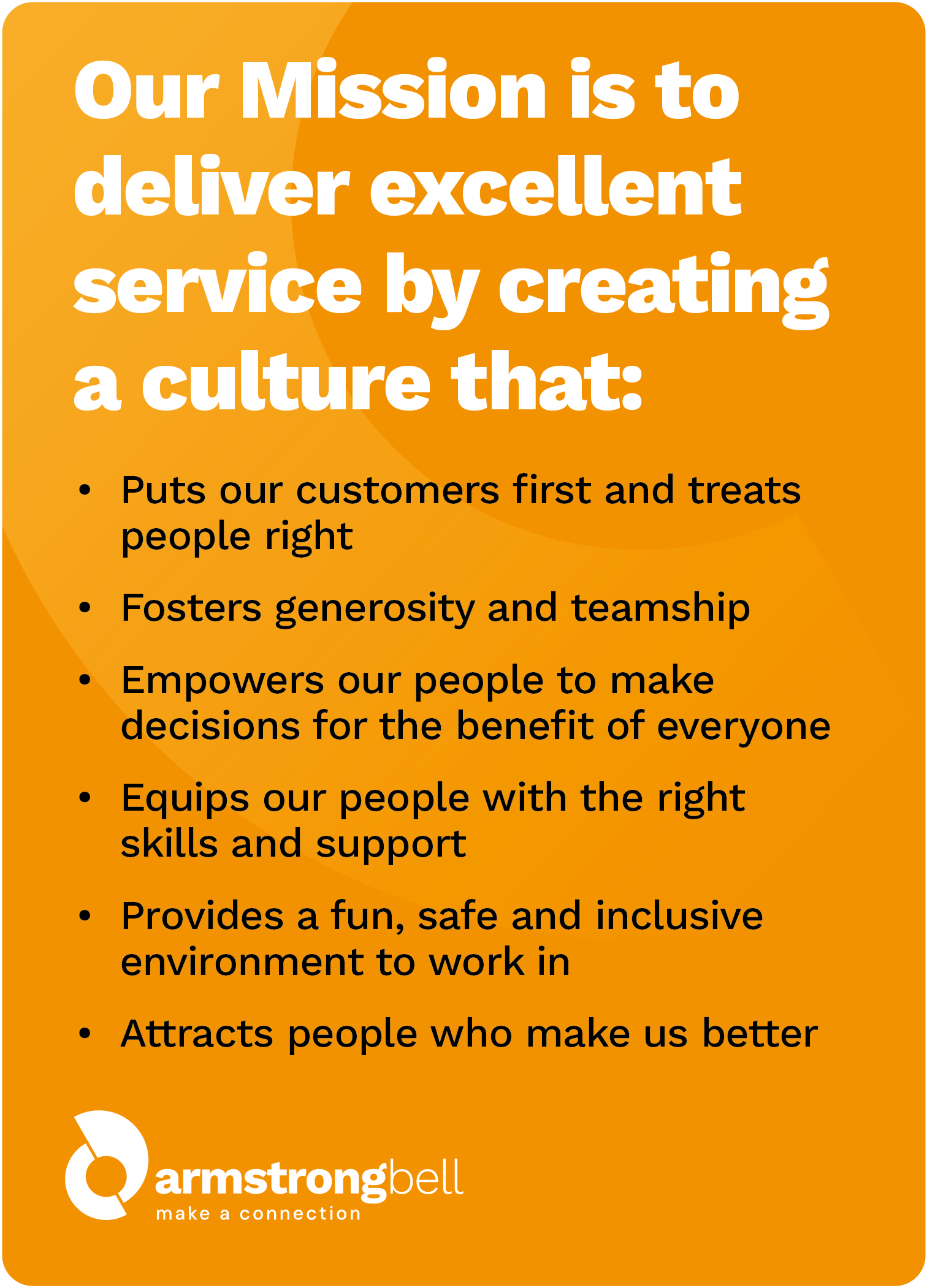OUR MISSION IS TO DELIVER IS TO DELIVER EXCELLENT CUSTOMER SERVICE BY CREATING A CULTURE THAT...